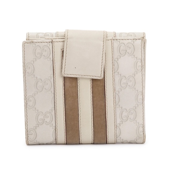 Gucci Creme Signature Leather & Suede Flap Wallet - Picture 3 of 14